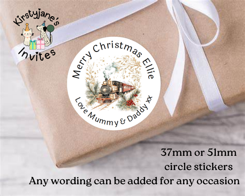 Personalised Christmas Xmas presents stickers Birthday Party Bag Favours Polar Express train