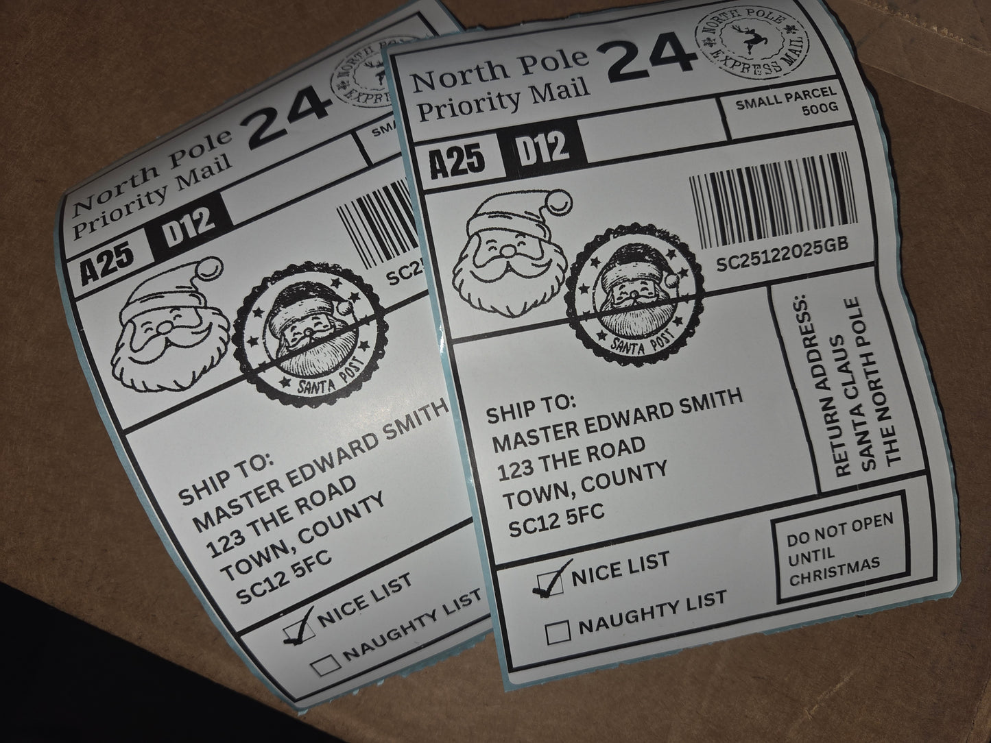 Christmas personalised north pole postage label