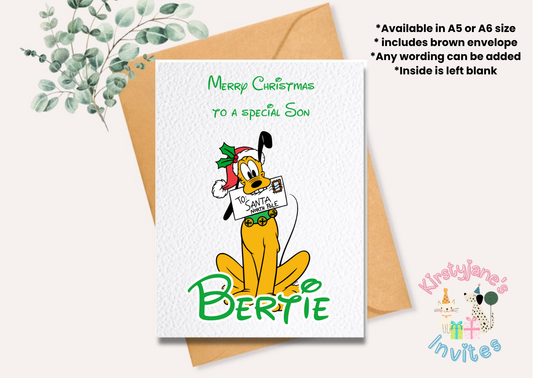 Christmas greetings card Disney Pluto dog mickey mouse