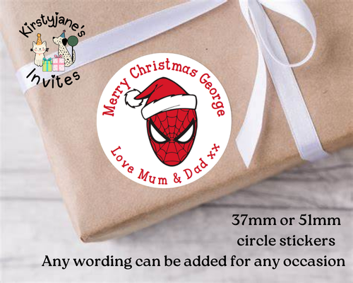 Personalised Christmas Xmas presents stickers Birthday Party Bag Favours spiderman