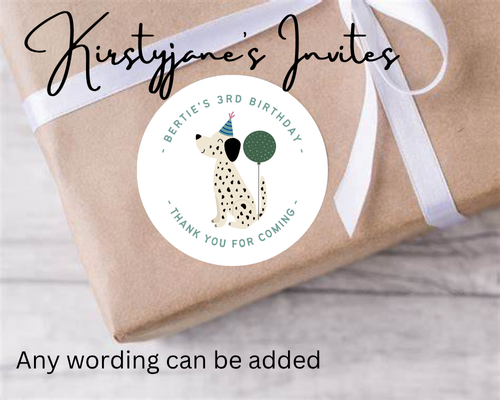 Personalised christmas Xmas stickers labels present tags birthday party bags dog dalmatian