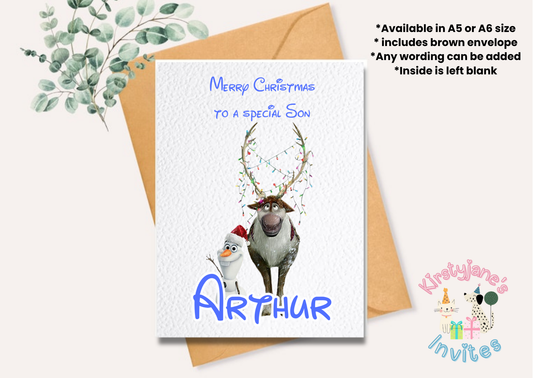 Christmas greetings card Disney Frozen Elsa Ana Olaf Sven