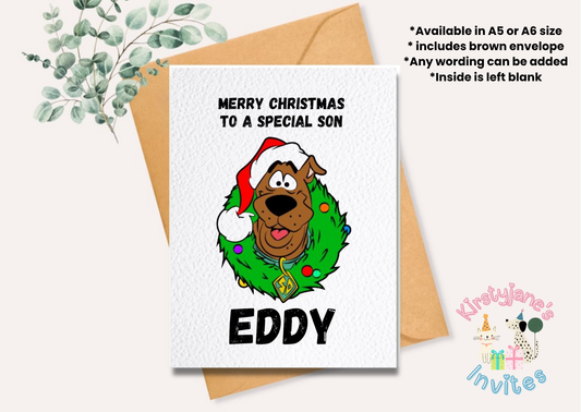 Christmas greetings card Scooby Doo wreath santa