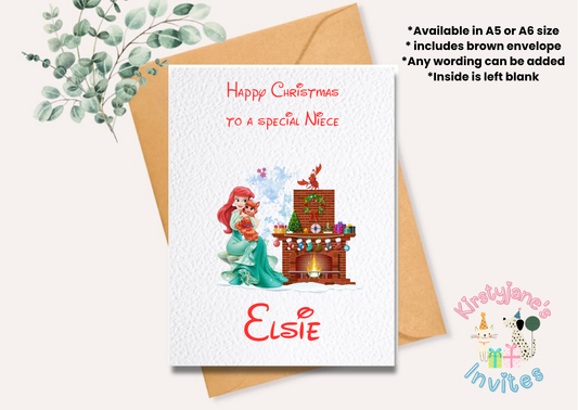 Christmas greetings card girls disney ariel the little mermaid