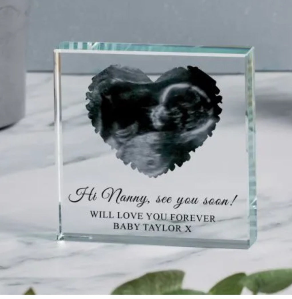 Heart baby scan glass frame token