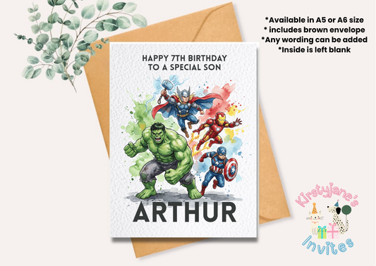 Birthday greetings card avengers Hulk captain America iron man superheroes