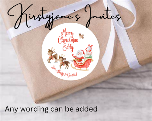 Personalised father christmas Xmas stickers labels present tags Santa Claus and reindeer