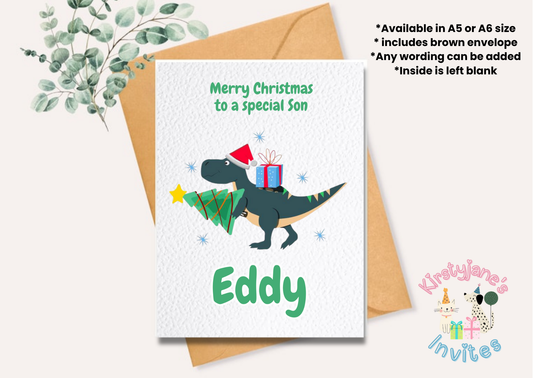 Christmas greetings card dinosaur dino