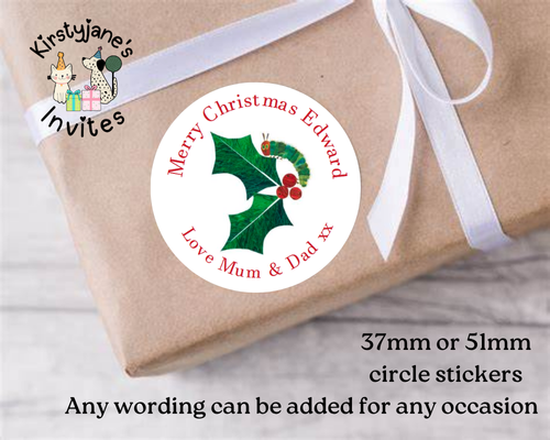 Personalised Christmas Xmas presents stickers Birthday Party Bag Favours The Very Hungry Caterpillar