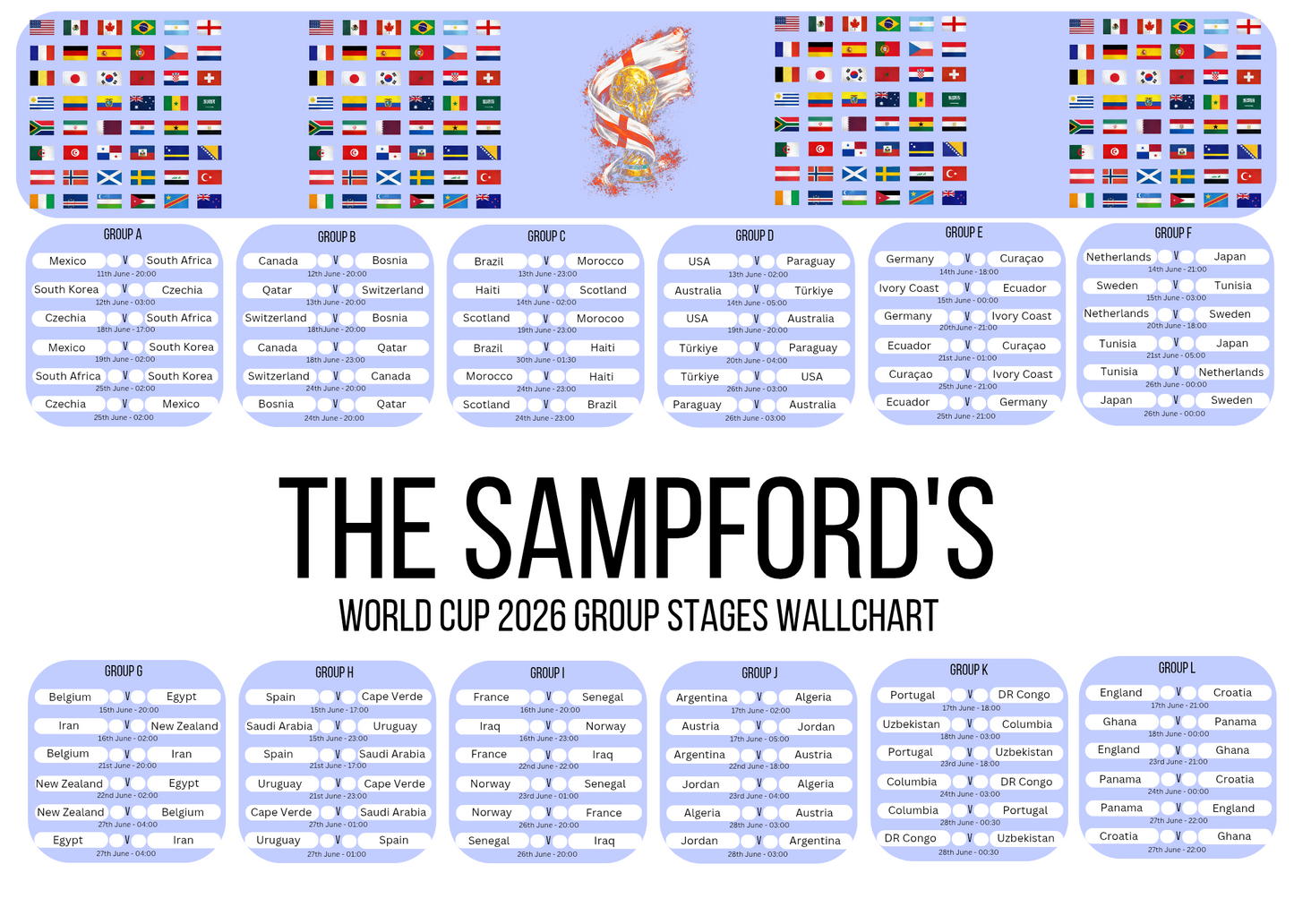 World cup 2026 wall chart planner - pastel