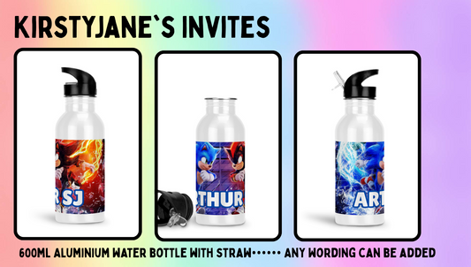 Personalised 600ml Aluminium drinks bottle with straw Sonic The Hedgehog shadow