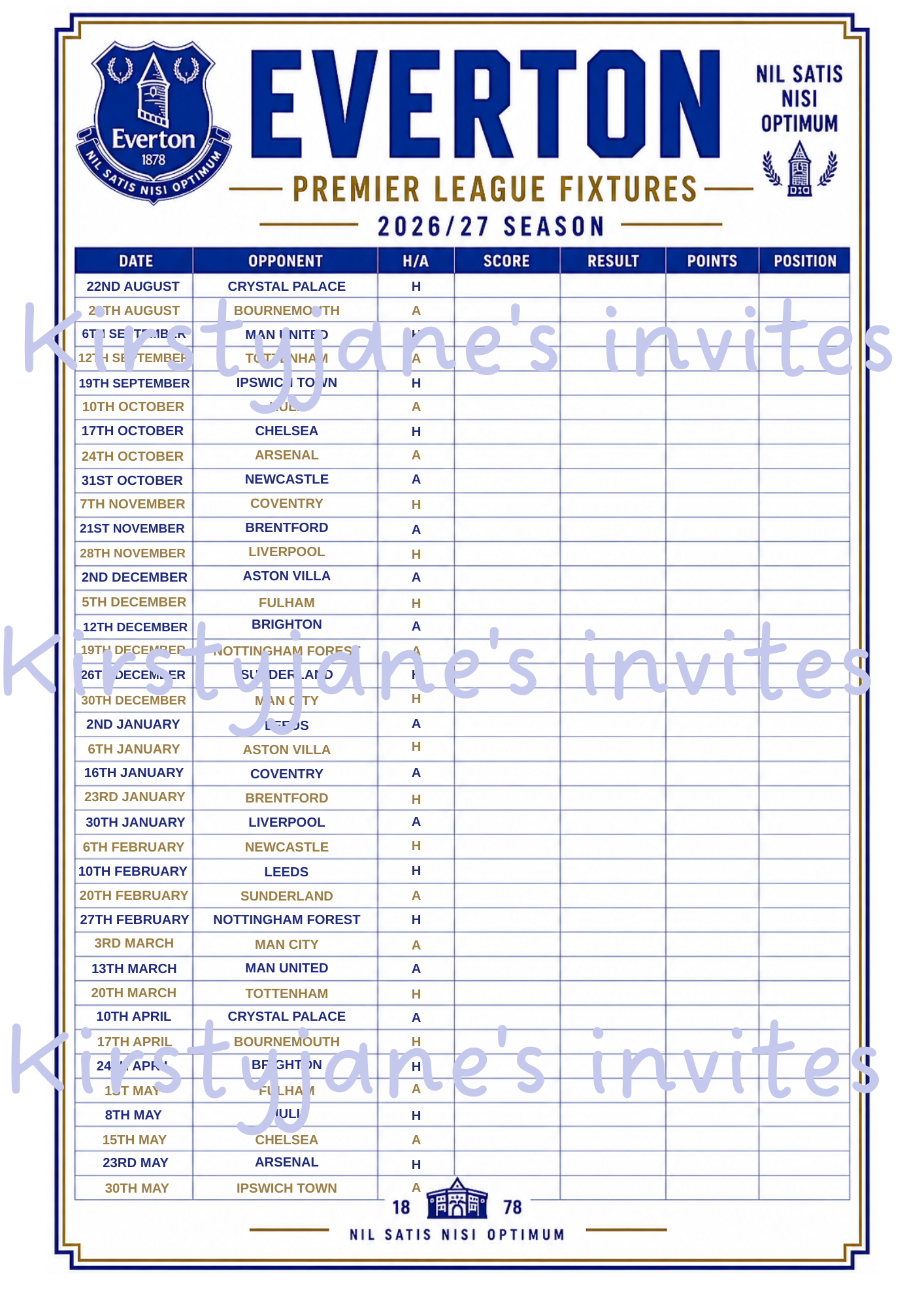 Premier League football wallchart