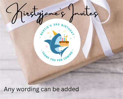 Personalised christmas Xmas stickers labels present tags birthday party bags shark