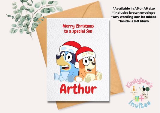 Christmas greetings card Bluey Bingo Santa Claus Father Christmas
