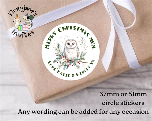 Personalised Christmas Xmas presents stickers Birthday Party Bag Favours Owl
