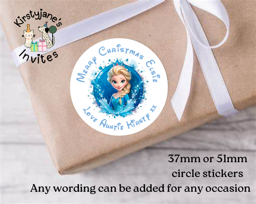 Personalised Christmas Xmas presents stickers Birthday Party Bag Favours Disney Frozen Elsa