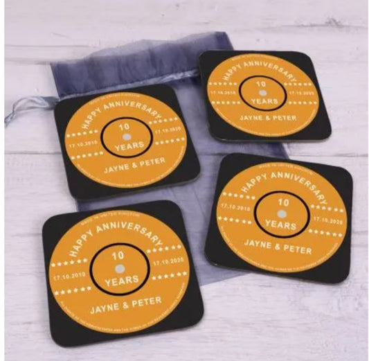 Personalised anniversary coasters x 4
