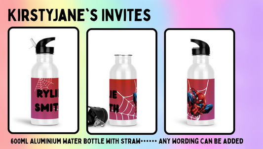 Personalised 600ml Aluminium drinks bottle with straw spiderman