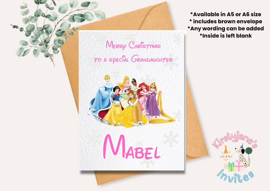 Christmas greetings card Disney Princess Cinderella Belle Ariel Snow White Aurora