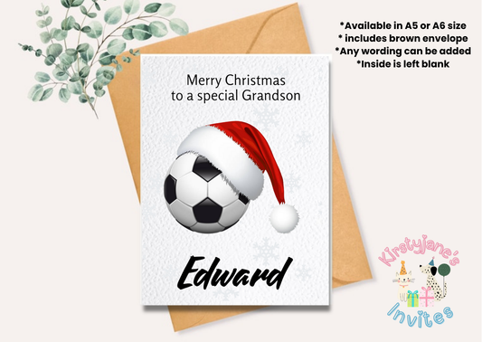 Christmas greetings card Football Ball Santa