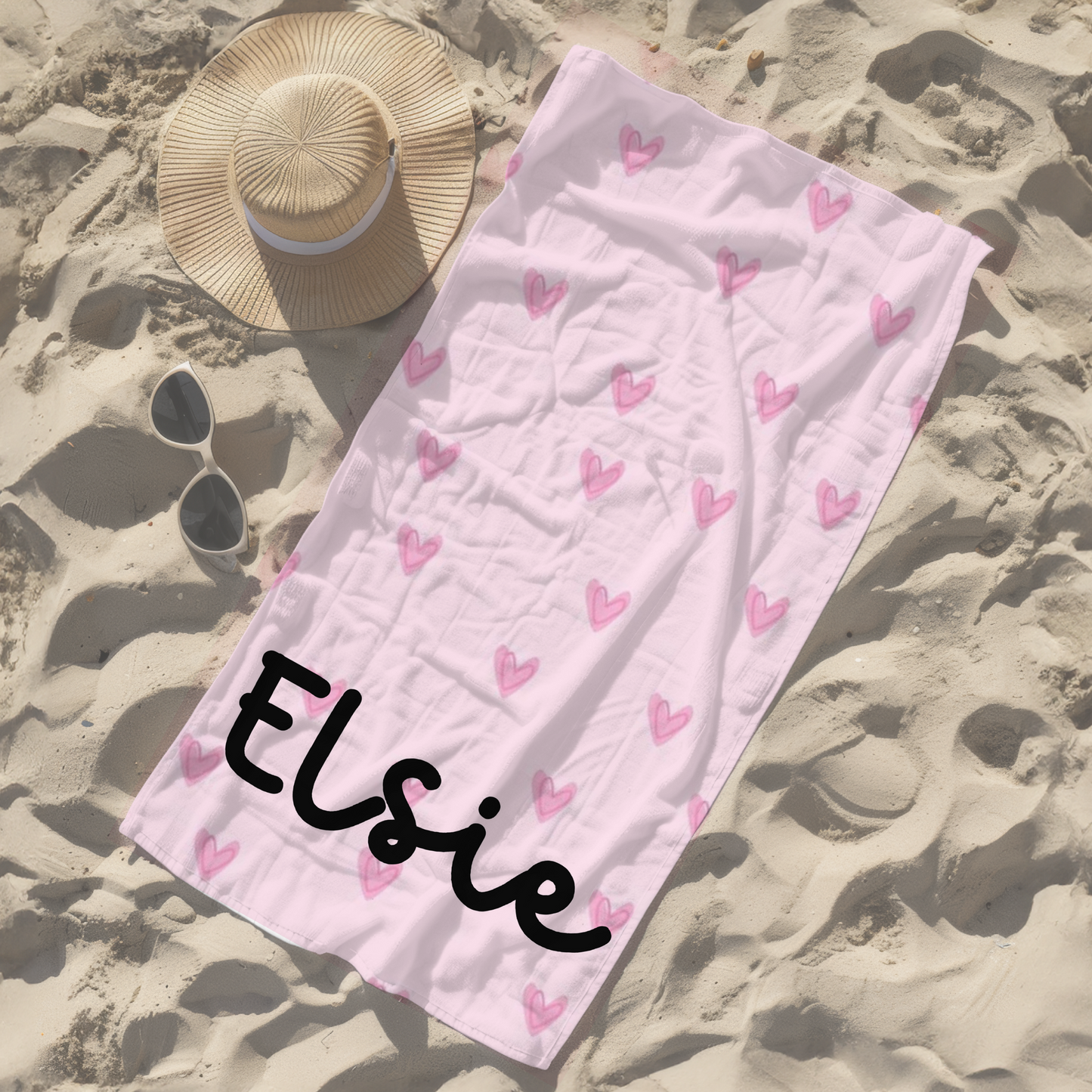 Personalised children's kid's towel women's hearts pink girl's