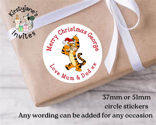 Personalised Christmas Xmas presents stickers Birthday Party Bag Favours tigger