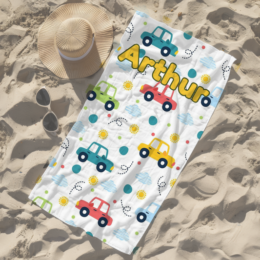 Personalised children's kid's towel boy's cars