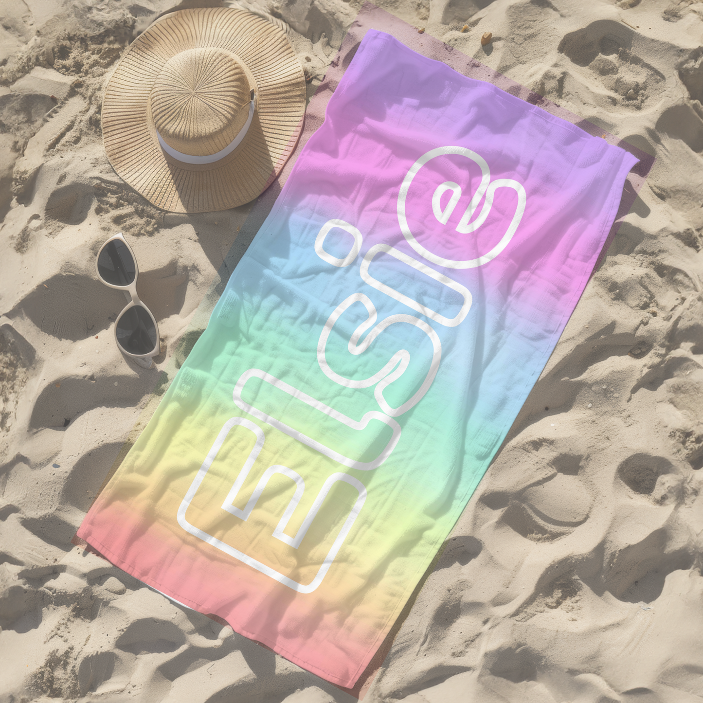 Personalised children's kid's women's towel rainbow