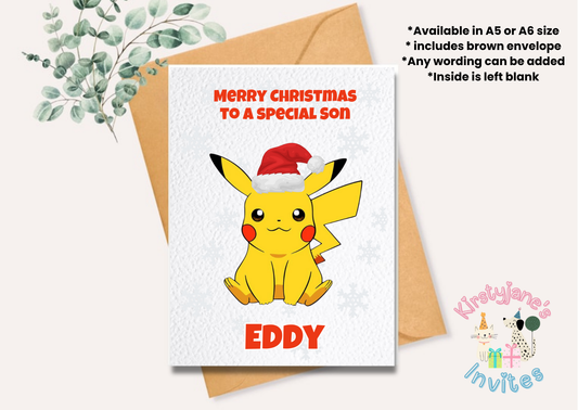 Christmas greetings card pokemon Pikachu santa