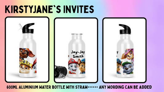 Personalised 600ml Aluminium drinks bottle with straw paw patrol