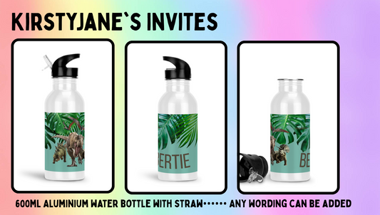 Personalised 600ml Aluminium drinks bottle with straw jurassic world