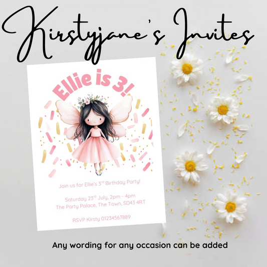 Personalised kids Boys girls birthday party invitations fairy fairies magical flowers