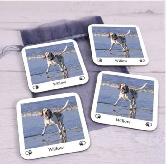 Personalised pet coasters with your own photo x 4