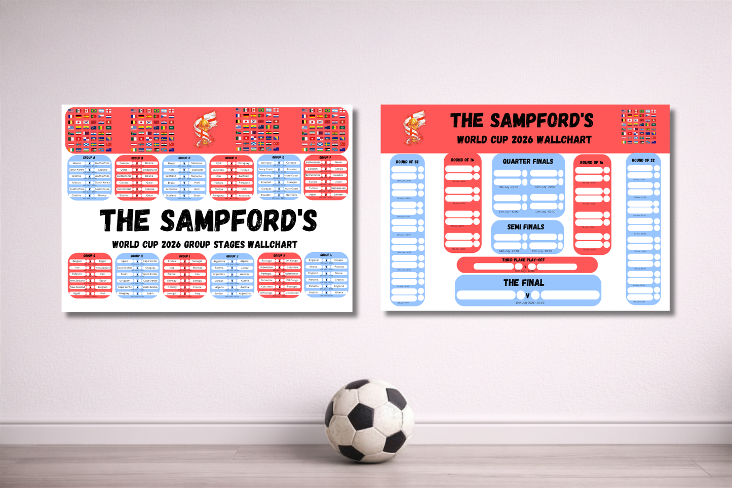 World cup 2026 wall chart planner - red/blue