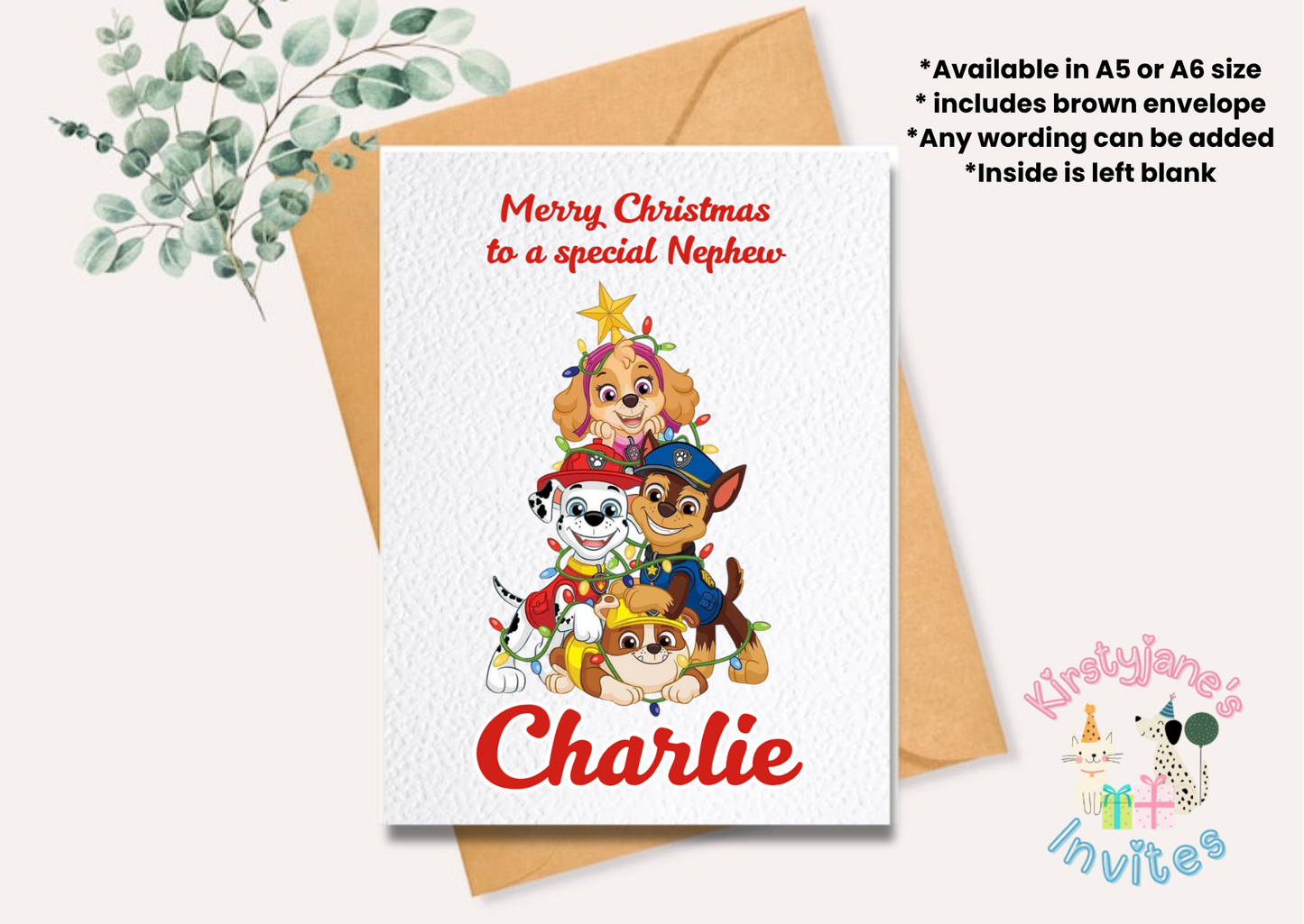 Christmas greetings card Paw Patrol Chase Rubble Skye Marshall