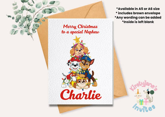 Christmas greetings card Paw Patrol Chase Rubble Skye Marshall