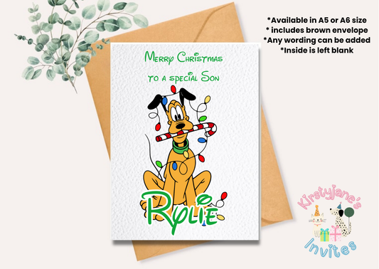 Christmas greetings card Disney Pluto dog mickey mouse