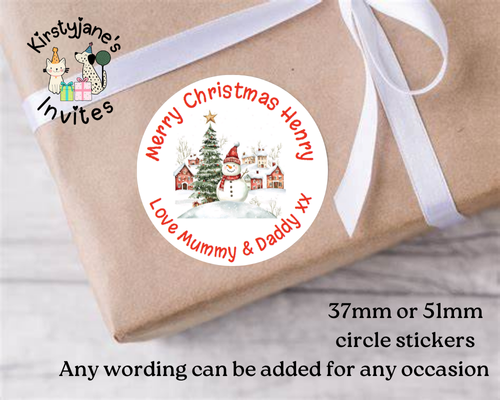 Personalised Christmas Xmas presents stickers Birthday Party Bag Favours snowman