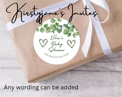Personalised thank you business stickers party favours wedding baby shower engagement eucalyptus labels