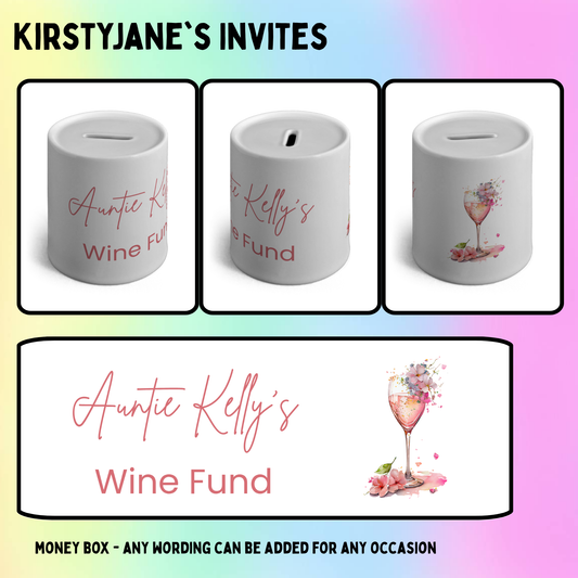 Personalised ceramic money box wine fund womens