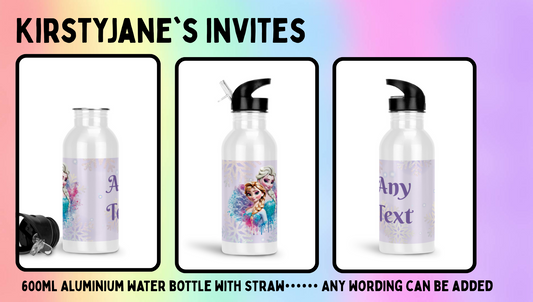 Personalised 600ml Aluminium drinks bottle with straw frozen ana elsa