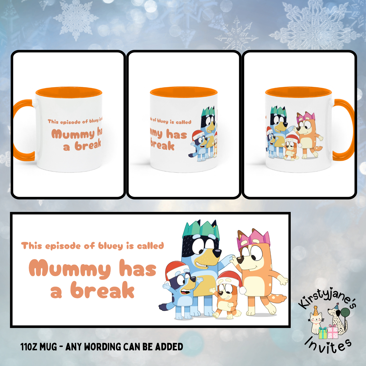 BLUEY mug chirstmas gift mummy daddy nanny grandad auntie uncle son daughter