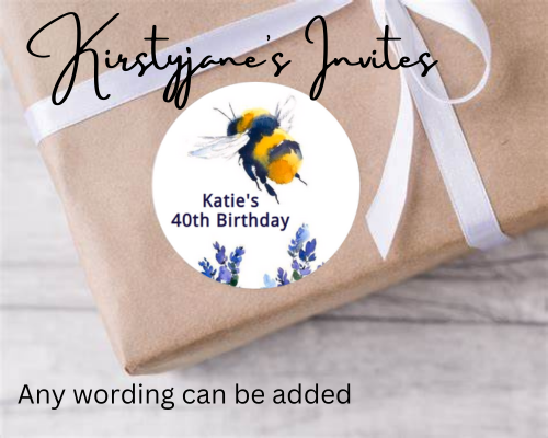 Personalised birthday party bumble bee stickers