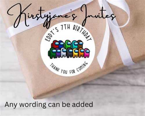 Personalised birthday party among us stickers