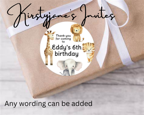 Personalised birthday party Zoo Animals stickers
