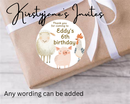 Personalised birthday party Farm Animals stickers
